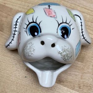VTG Patchwork Dog Open Mouth Smoker Ashtray Mid Century 1950’s Japan ceramic MCM